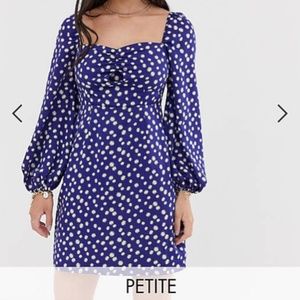 Glamorous Petite Tie Front Mini Dress with Volume Sleeves in Daisy Print